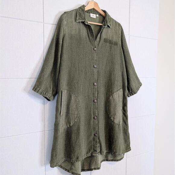 AG jeans heavyweight linen blend oversized shirt dress - Picture 3 of 7
